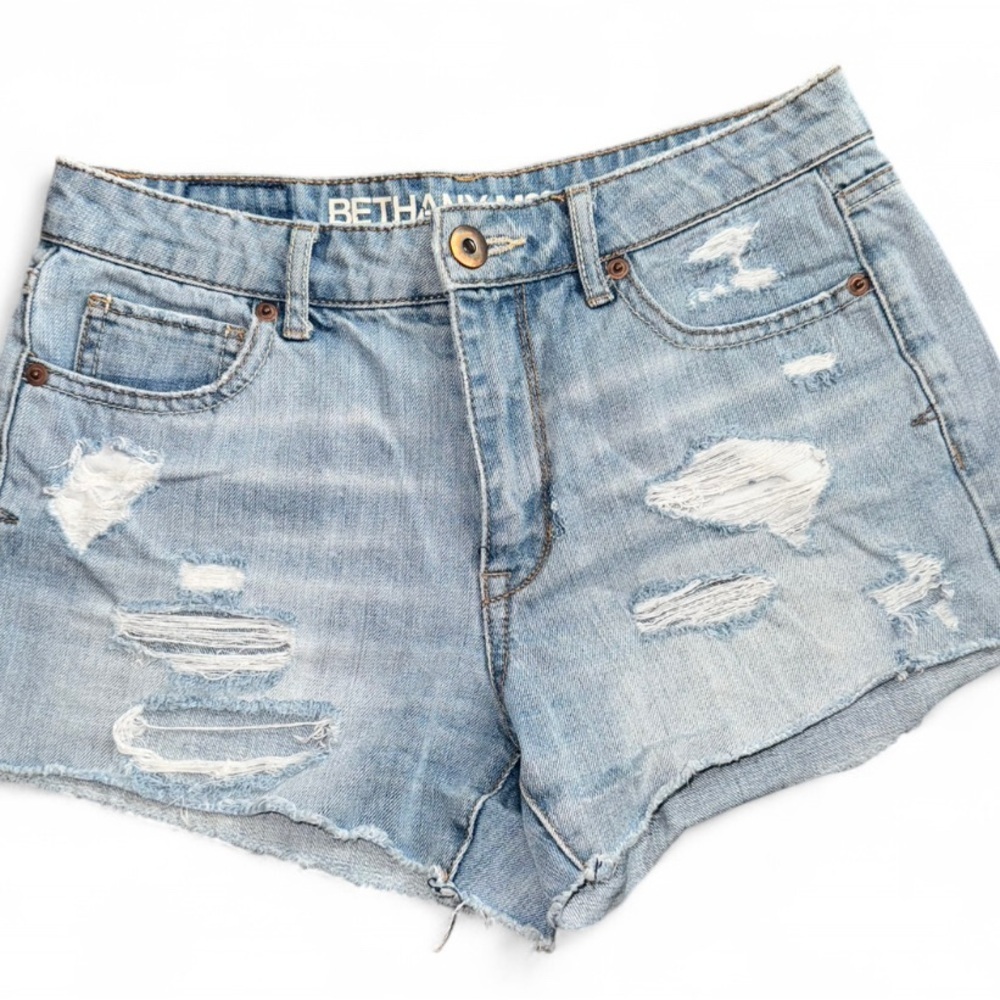 Women's Distressed Denim Shorts - Light Blue